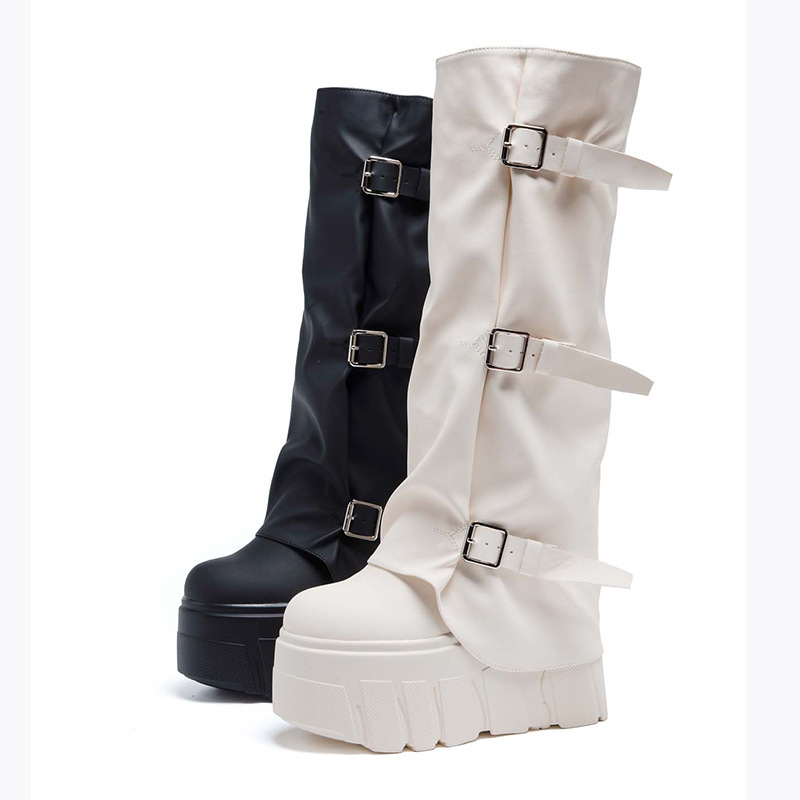 14cm Heel Knee High Boots Plat - Zip Up Boots Short 评论和价格
