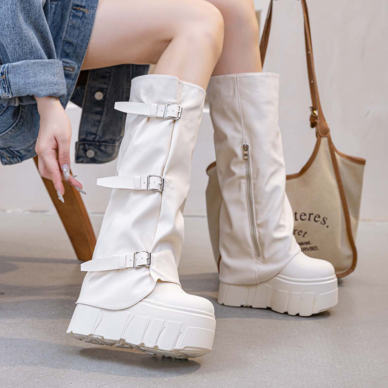 14cm Heel Knee High Boots Plat - Zip Up Boots Short 评论和价格