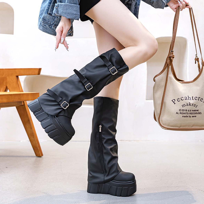 14cm Heel Knee High Boots Plat - Zip Up Boots Short 评论和价格