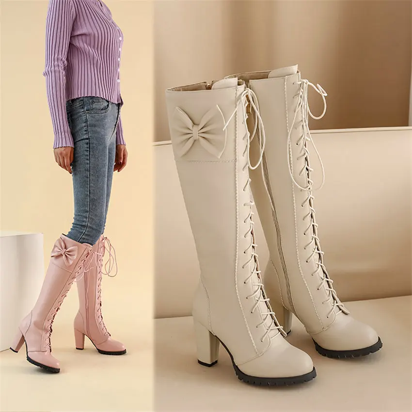 Sweet Bowtie Lolita Knee-high  - Zip Up Boots Short 评论和价格