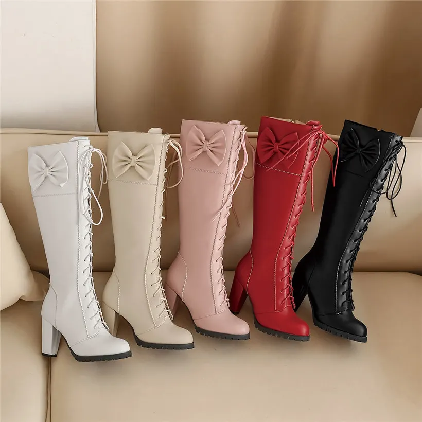 Sweet Bowtie Lolita Knee-high  - Zip Up Boots Short 评论和价格