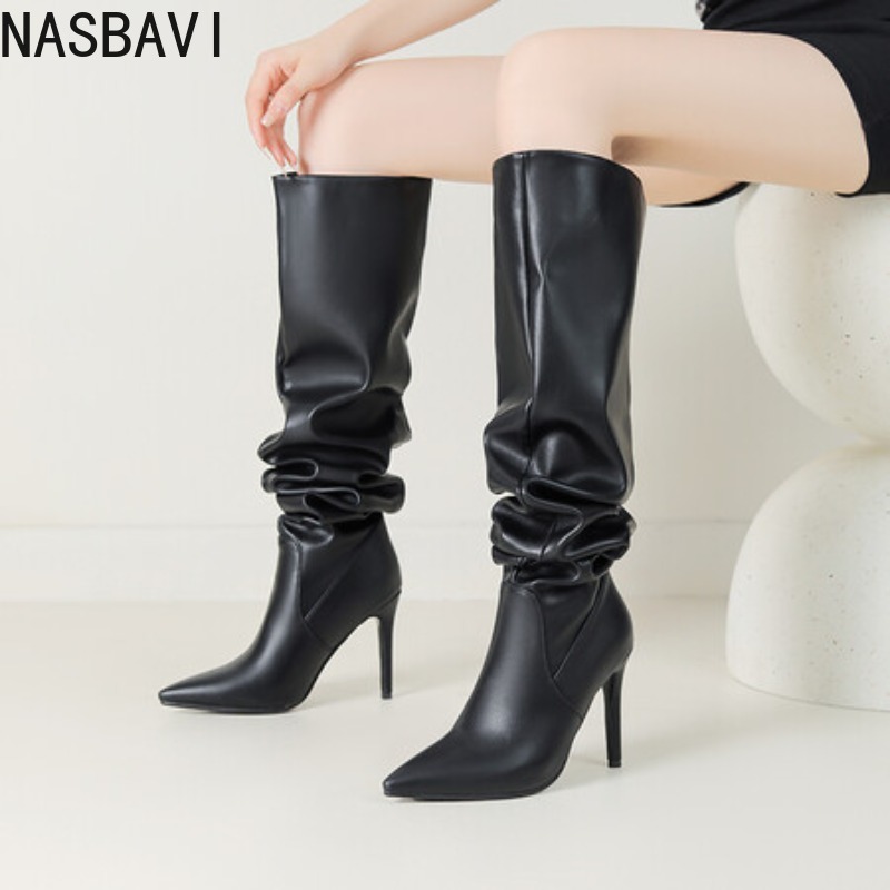NASBAVI Black Pointed Toe Luxu - Zip Up Boots Short 评论和价格