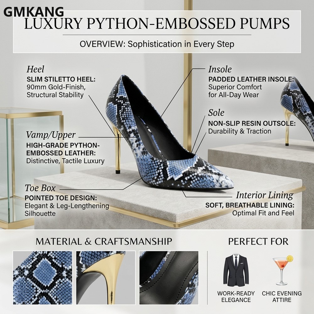 Women Snake Print Pointed Toe  - Court Heel Pointed 评论和价格