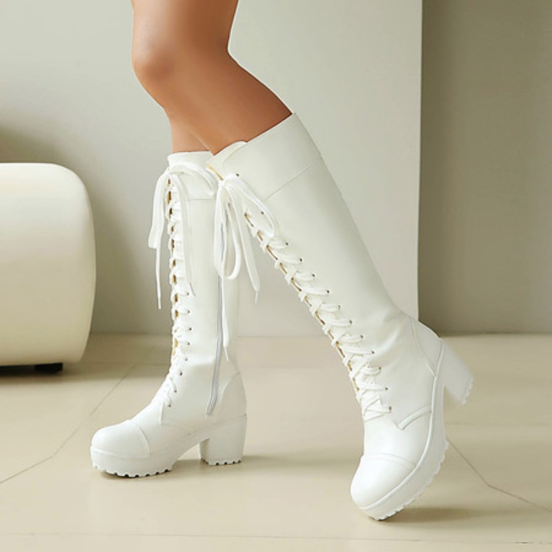 Womens Knee High Lace Up Comba - Zip Up Boots Short 评论和价格