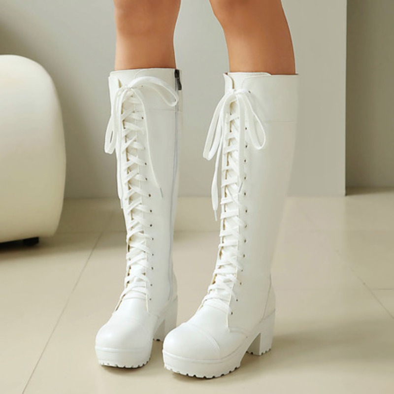 Womens Knee High Lace Up Comba - Zip Up Boots Short 评论和价格